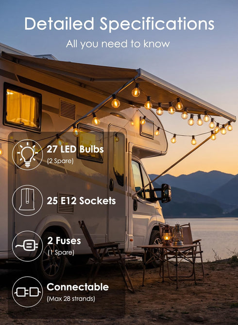 G40 25FT 25 SUNSGNE LED Globe Outdoor String Lights Waterproof Shatterproof, Outdoor Globe Lights with LED Plastic