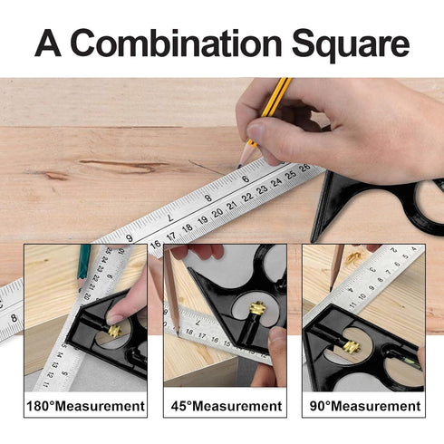 Nortools Combination Square Carpentry Tools, Metal-Body, Stainless Steel Blade Ruler for Accurate Woodworking Measure
