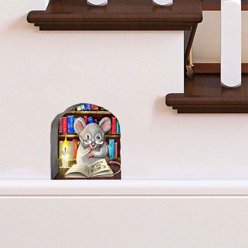 Mouse Reading Book Wall Decor Sticker Decal - Kids Room, Classroom, Home, Adorable Librarian Mouse Design