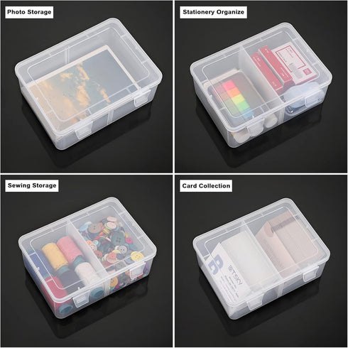 BTSKY 4 Pack Photo Storage Boxes for 4"x6" Pictures Greeting Card Organizer with Removable Divider Multi-use Plastic Organizer Box for Photos Stickers Stamps Index Cards and Other Craft Storage by BTSKY