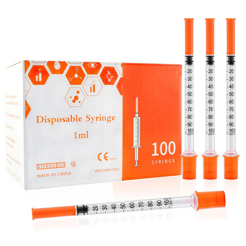 1ml Syringe with 30Ga 1/2in Needle, Individually Wrapped, Pack of 100 for Medical Use