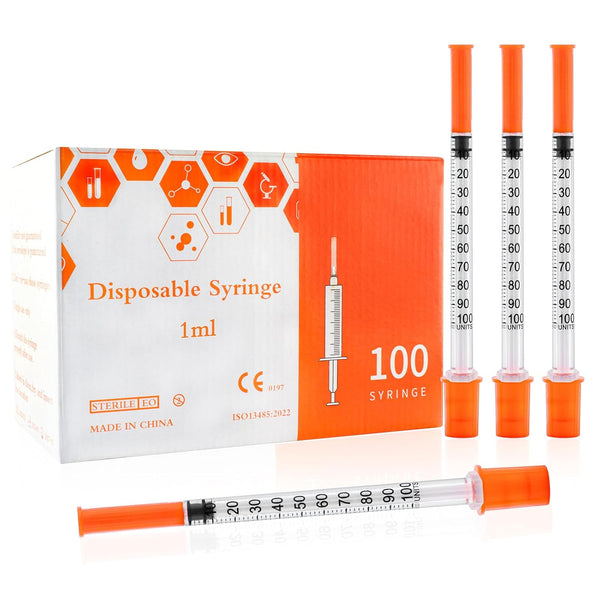 1ml Syringe with 30Ga 1/2in Needle, Individually Wrapped, Pack of 100 for Medical Use