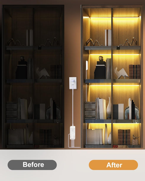 16.4ft Dimmable 3000K, Closet, JUSJUBR LED Shelf Lights, Cuttable COB LED Strip Lights, Warm White Under Shelf Lighting