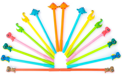 Cute Dinosaur Black Ink Pens, Cartoon Fun Kawaii Writing Gel Pens for Kids, 16pcs Set