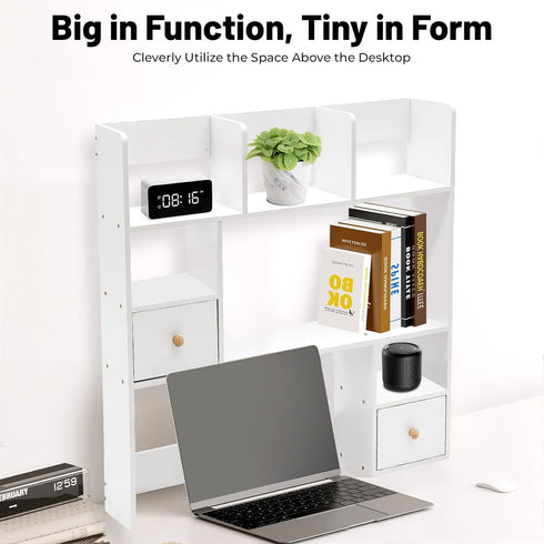 lxrnqcey 3-Tier 9 Desktop Bookshelf, Compartments Desktop Organizer Shelf, Home Office Desk Organizer, Rectangular