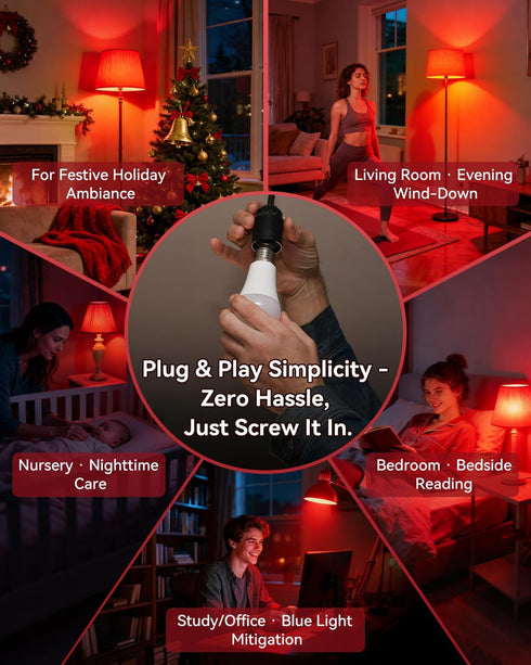 Neporal 7W 670nm Bulbs 100% Bulb, A19 60W Bulbs 1 Pack Red Light for Sleep, Blue Light Blocking Red Light Night Light