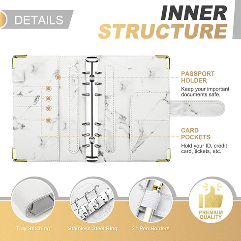 Onlyesh Budget Binder - 28Pcs Cash Envelopes for Budgeting, Marble 6-Ring Money Organizer Binder (White)