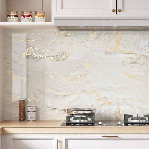 Glossy Marble Contact Paper 15.75"x78" for Kitchen Countertop, Waterproof Vinyl Wallpaper for Bathroom Cabinets