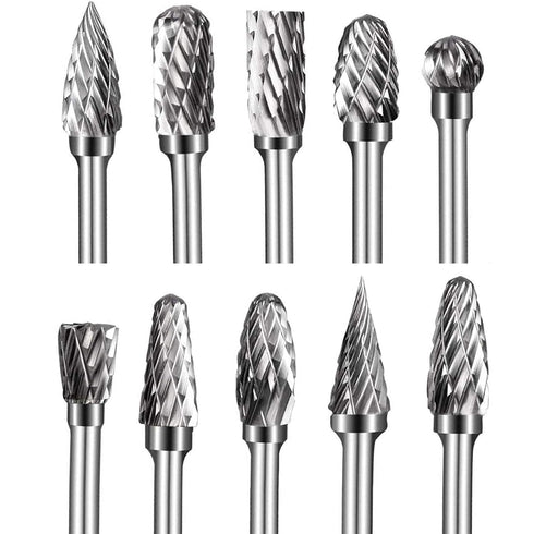 Double Cut Tungsten Carbide Carving Bits, 10 Pcs Rotary Burr Set for DIY Woodworking