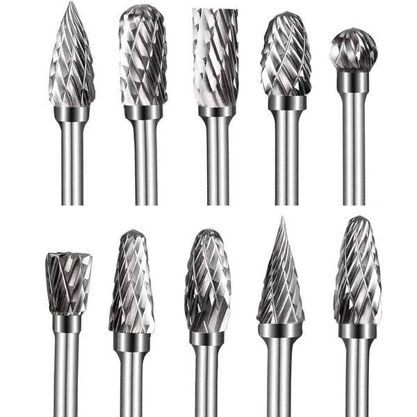 Double Cut Tungsten Carbide Carving Bits, 10 Pcs Rotary Burr Set for DIY Woodworking