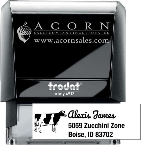 Customized Self-Inking Address Stamper with Endearing Cow Design, Ideal for Cheese Makers, Personalized Return Address