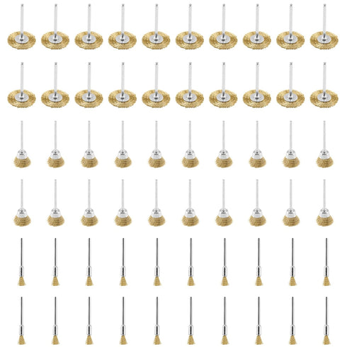 60 Pack Wire Wheel Brush Set, 1/8 Inch Shank Pure Brass Brush Kit, Rust Removal Tool Set, Wire Pen Brush + Bowl-Shape
