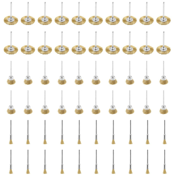 60 Pack Wire Wheel Brush Set, 1/8 Inch Shank Pure Brass Brush Kit, Rust Removal Tool Set, Wire Pen Brush + Bowl-Shape