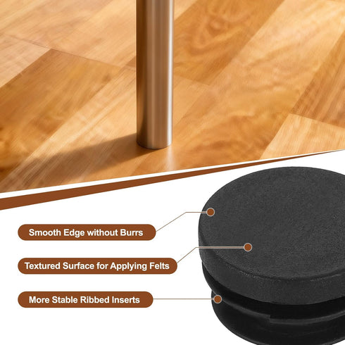 16 25mm/0.98" uxcell Pcs Round Plastic Plugs with Furniture Felt Pad, Tubing End Caps Furniture Leg Inserts for Metal