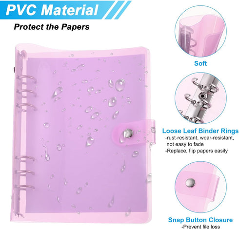 PATIKIL A5 Clear Binder Cover, Soft PVC Bling Loose Leaf Binder Protector with Snap Button Closure, Purple