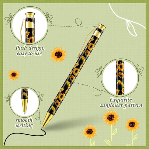 56 1.0 mm Yexiya Pieces Sunflower Pens Ballpoint Click Ball Pens Reusable Retractable Journaling Sunflower Party Favors