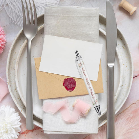 Whaline 24Pcs Retractable Ballpoint Pens for Bridal Shower, Wedding Games, Proposal Favors, Black Ink Floral Picture