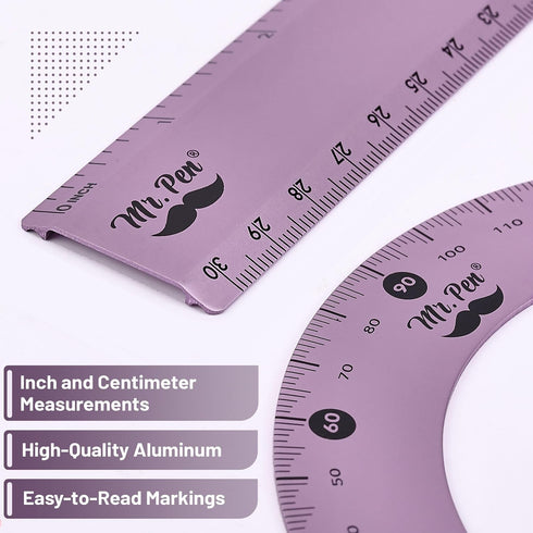 4 Pack, 45 30/60 Set 6" 12" Mr. Pen- Metal Geometry Kit, & Squares, Protractor & Ruler, Durable Metal Drafting Tools