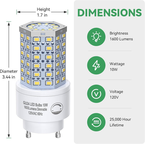 GU24 LED Light Bulb Dimmable 10W,5000K Daylight,1600 Lumens(100W Equivalent),Replace CFL Twist-in 2 Prong Light Bulb (4-Pack) by BMXKPO