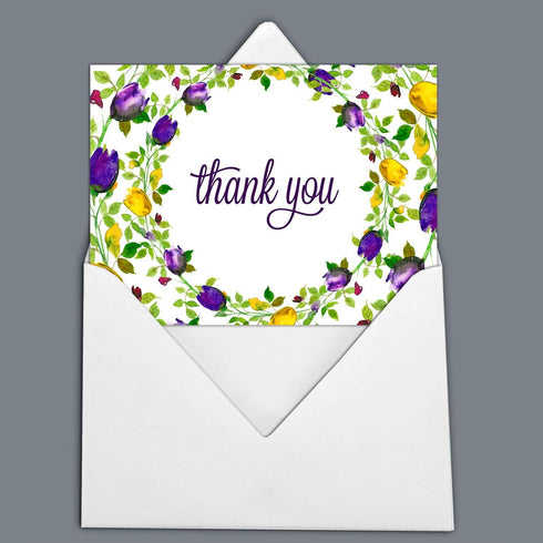 Pack 100 Darling Souvenir of Pcs Floral Wedding Thank You Greeting Cards with White Envelopes