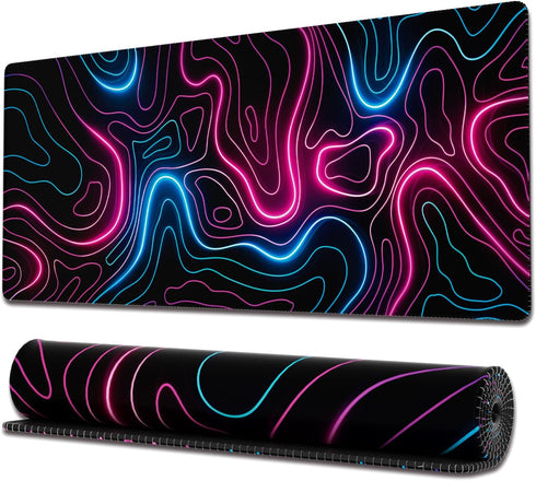 Ovenbird Gaming Mouse Pad with Stitched Edges, Extended XL Topographic Map Pink Mouse Pad