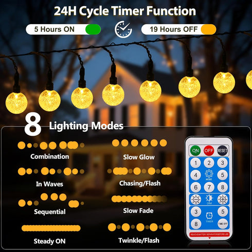 SeaShine 13ft 20LEDs IP65 Rechargeable Battery Operated String Lights - Crystal Globe String Lights, Waterproof Battery