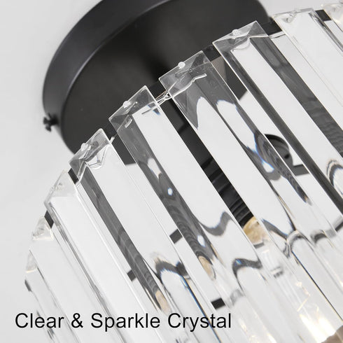 Decoluminner Crystal Ceiling Light Semi Flush Mount Ceiling Light Crystal Chandelier Hallway Light fixtures Black Close