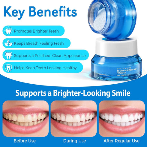 BHMSHY 15g Enamel-Safe Teeth Whitening Powder - Hydroxyapatite - Gentle on Teeth - No Sensitivity Formula - Removes