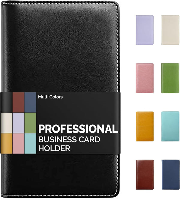 Sooez Leather Professional Business Card Book Holder - 240 Capacity Credit Card Organizer for Men and Women, Black
