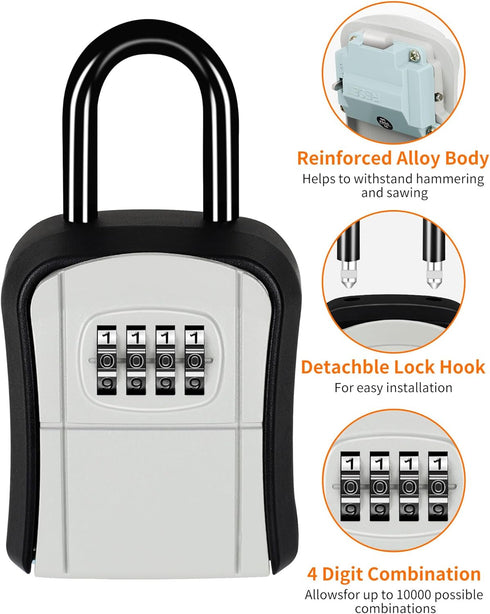 Portable Key Lock Box, Key Holder Safe Security Lock Box for Indoor, Outdoor, Garage, Garden, Store (Grey, 2)