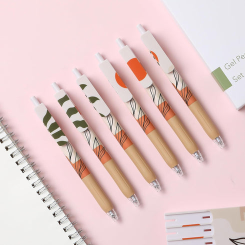 Mr. Pen Retractable Gel Pens, 6 Pack, Boho Theme, Black Fine Point 0.5mm, Fast Dry, Aesthetic Journaling Pens