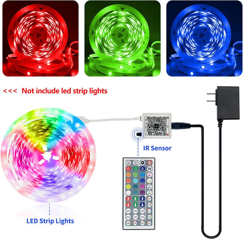 44 24V FONEWE Key RGB LED Strip Lights IR Remote Control, Remote Receiver RGB LED Light Strip, Power Adapter for LED