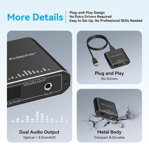 3.5MM 192KHZ VPFET HDMI ARC Audio Extractor Only Work for HDTV ARC to Optical HDMI ARC to RCA Audio Converter Adapter