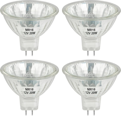 MR16 Halogen Bulb, 12V 20W, GU5.3 Bi-Pin Base, 2800K Warm White Dimmable for Desk Lamp, Track Light (Pack of 4)