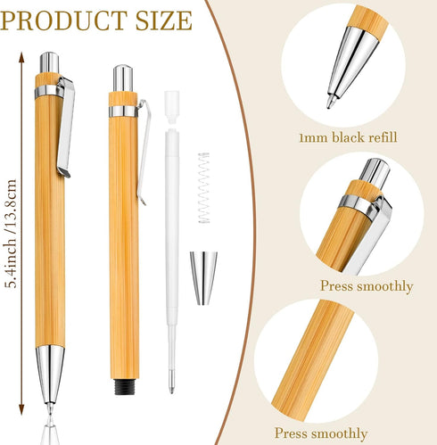 Bamboo Pen Retractable Ballpoint Pen Black Ink 1 mm Sustainable Pens for Writing Office Products Wooden Bamboo Ballpoint Pen for Journal School Supplies Decorations (60 Pcs) by Leelosp