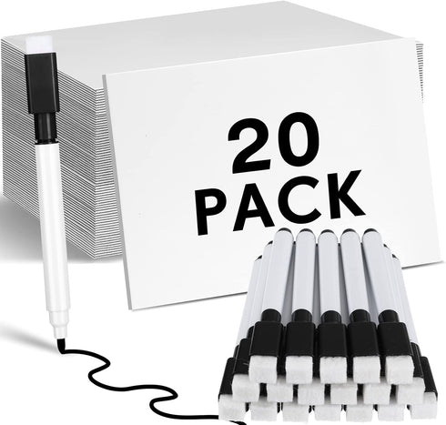Ctosree 20 Sets Dry Erase Board for Kids, 8 x 11 Inch Double Sided Mini Whiteboard with Markers and Eraser Cap