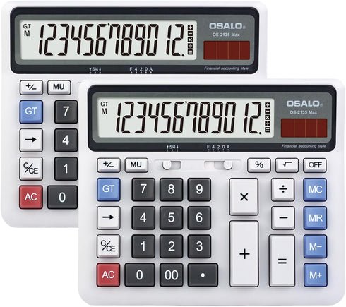 Desktop Calculator with Extra Large LCD Display, 12 Digits Accounting Calculator (OS-2135 Pro-2Pcs)
