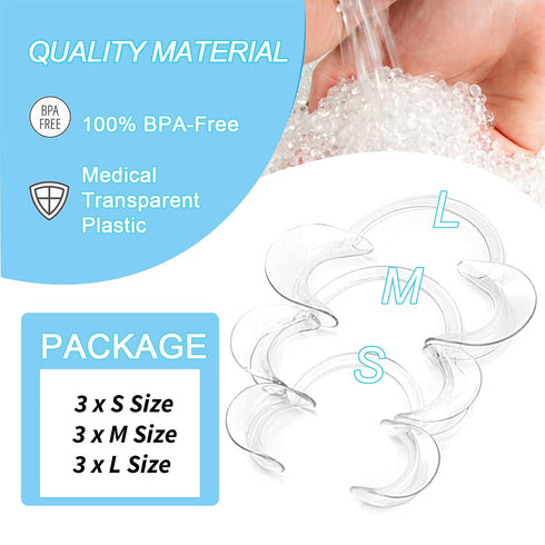 Dental Cheek Retractor, 9-Pack C-Shape Autoclavable Mouth Opener for Teeth Whitening, Party, Mouthguard Challenge Game