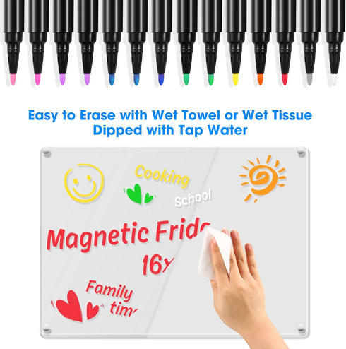 Liquid Chalk Markers for Acrylic Calendar Planning Board, Clear Glass Dry Erase Board, 14 Pack, 12 Vibrant Colors, 1mm