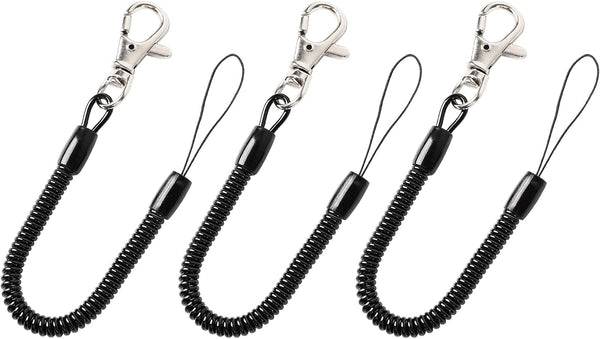 uxcell Retractable Coil Springs Lanyard, 3 Pcs Keychain Cord Holder Strap with Lobster Claw Clasps, Anti-Theft Security