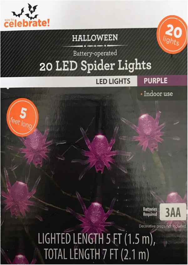 Way to Celebrate Halloween Battery Operated 20 LED Spider Light - Purple (Indoor Use)