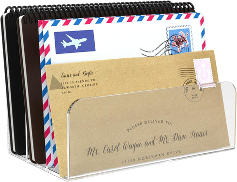 Desk Mail Organizer, 3 Section Clear Acrylic File Holder, Vertical Lightweight Envelope Holder for Office, Home, School