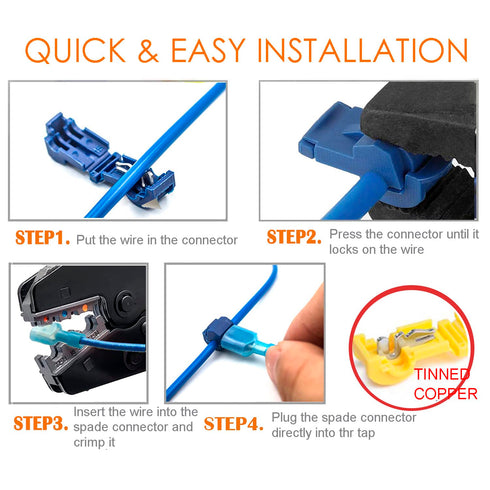 120pcs T-Tap Quick Splice Wire Connectors, 24-10 Gauge Quick Disconnects Electrical Crimp Terminals