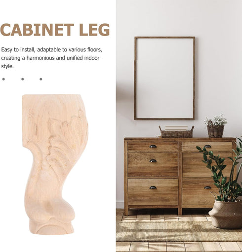 4pcs Set, 12x6cm, FOMIYES Solid Wood Furniture Legs Carved Unpainted Wooden Replacement Legs for Sofa, Tv Stand