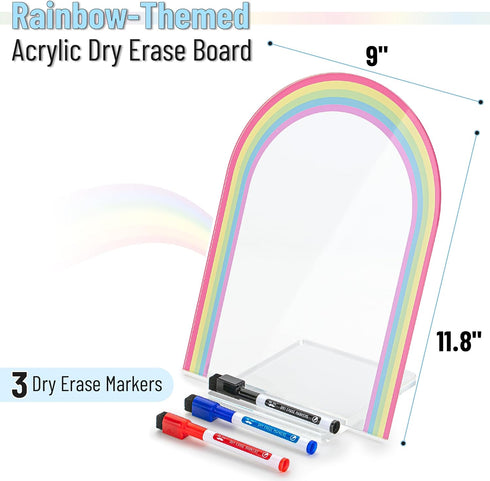 Mr. Pen Clear Acrylic Board with Stand, 11.8" x 8.9", Includes 3 Markers, Rainbow Theme for Desk Use