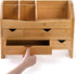 Lawei Bamboo Desk Organizer with Adjustable File Holder, Mini Desk Drawer Tabletop Organization Box with 4 Drawers for