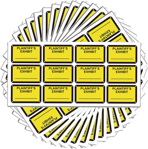 Legal Yellow Plaintiff's Exhibit Stickers - 1.65 X 1 Inches Fluorescent Color-Coded Labels, 300 Stickers Per Pack