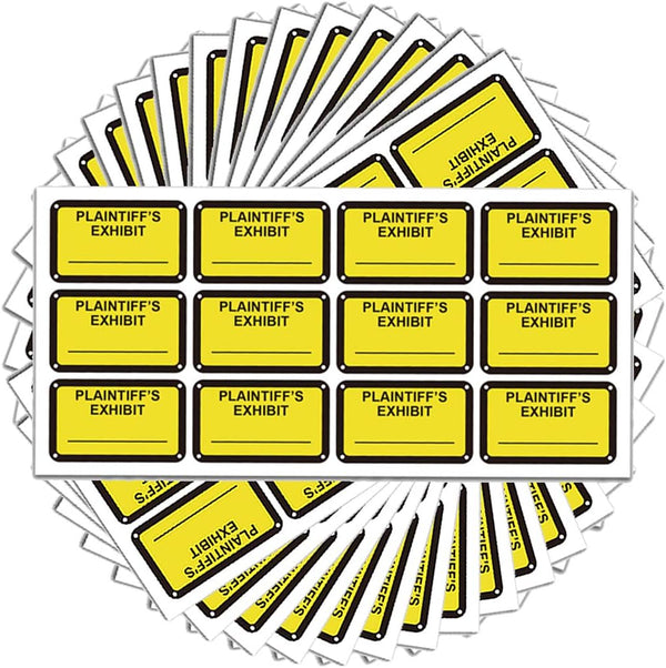 Legal Yellow Plaintiff's Exhibit Stickers - 1.65 X 1 Inches Fluorescent Color-Coded Labels, 300 Stickers Per Pack