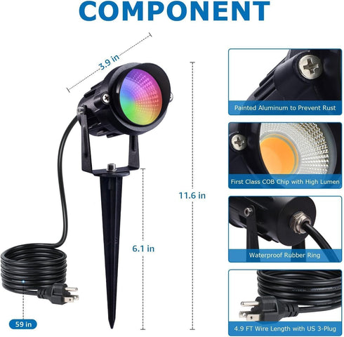 12W 120V 2 Pack SUNVIE RGB Spot Lights Outdoor LED Color Changing Landscape Lights with Remote Control RGBW Landscape