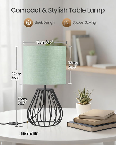 2700K Bulb J06TL05 Green Table Lamp, Small Sage Green Lamp with Linen Shade & Black Metal Base, Modern Nightstand Lamp